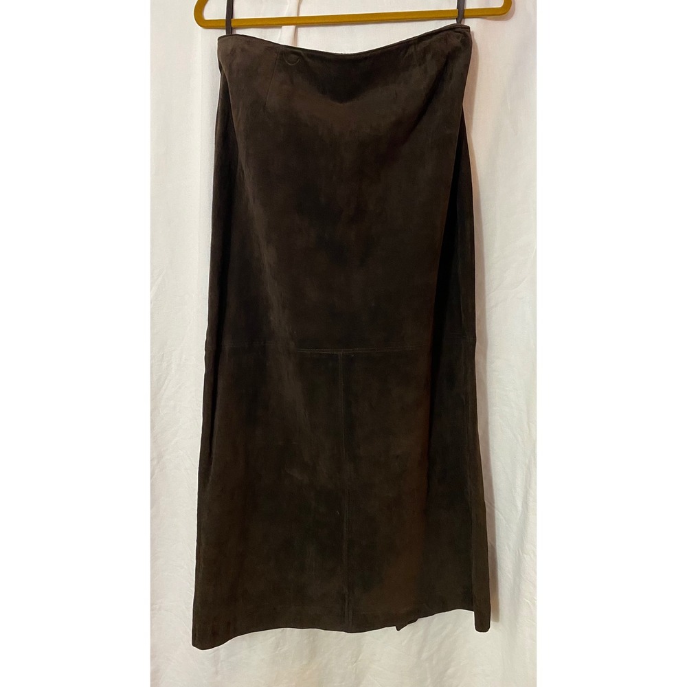 Valerie Stevens Petite Brown Suede Leather Maxi Skirt 12P Slit Back Zip